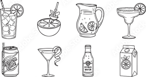 Tableau sur toile Vector illustration of citrus juicer and lemonade bottle with glasses Vector