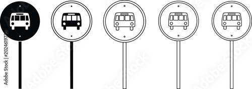 Foto Bus Stop Traffic Sign Icon Set Featuring Various Linear and Silhouette Circular