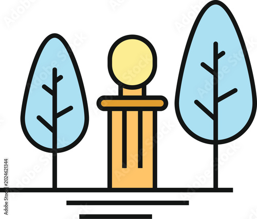 Tableau sur toile Park landscape featuring simple tree illustrations and a central pillar icon