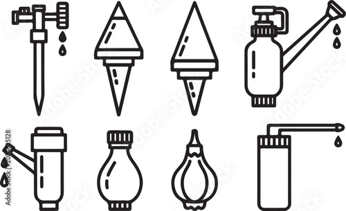 Canvas Print Simple line art icons set of wine glasses and bottle isolated on white Vector