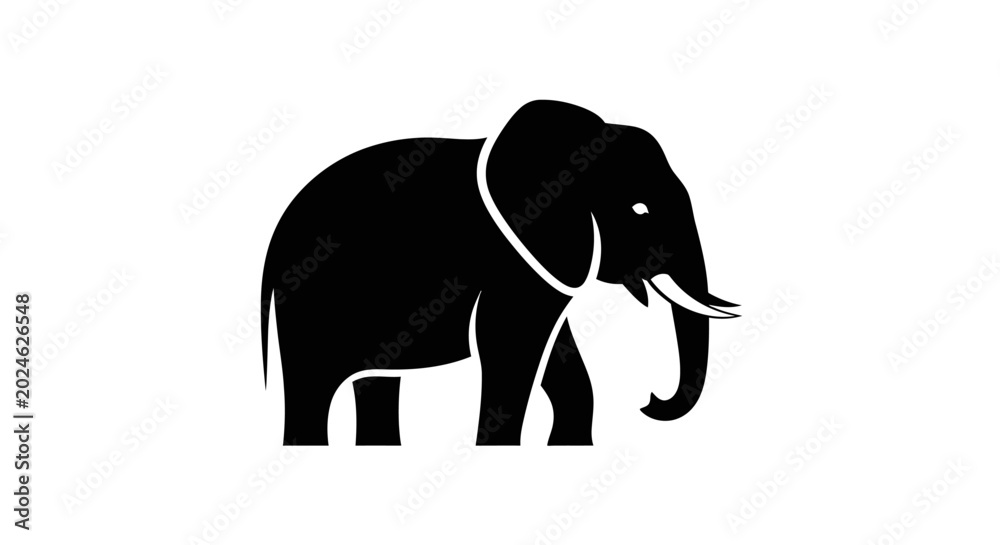 Fototapeta premium Majestic Elephant Silhouette Standing Proudly on White Background.