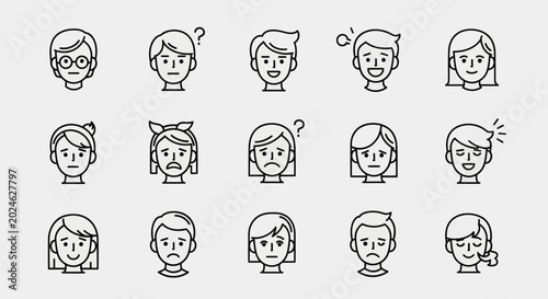 Cuadro en lienzo Diverse facial expressions illustration