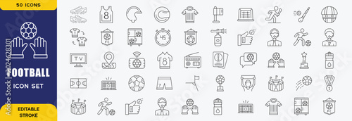 Vászonkép Set of 50 outline icons related to football, soccer
