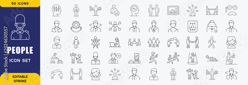 People icon set. Containing group, family, human, team, community, friends, population and senior icons. Solid icon collection.