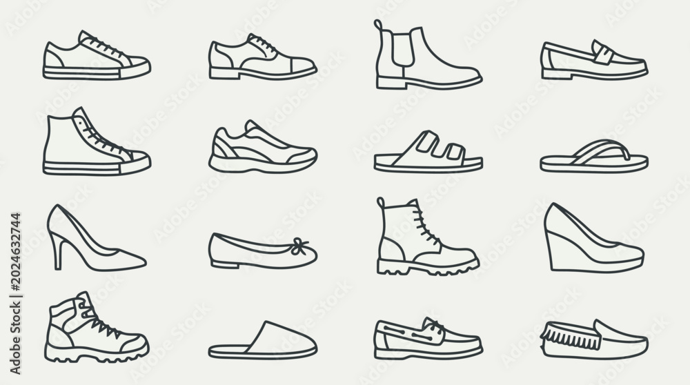 Fototapeta premium Collection of various stylish footwear designs.