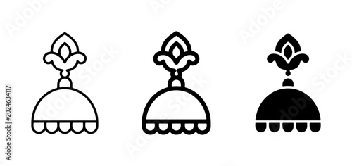 Slika na platnu Traditional Indian Jhumka Earrings Icons, Outline and Solid Styles, Jewelry Vect