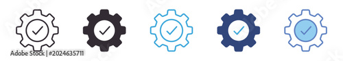 Foto Verified Settings Icon Set , approved configuration symbols, successful system setup icons, validated preferences graphics, and secure settings confirmation icons