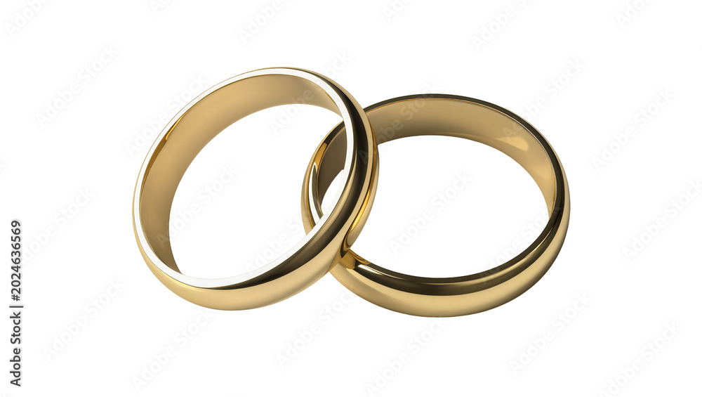 Obraz premium Isolated pair of classic golden wedding rings intertwined, symbolizing eternal love and marriage
