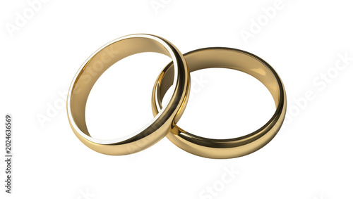 Konstfotografi Isolated pair of classic golden wedding rings intertwined, symbolizing eternal l