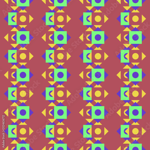 Geometric Shapes Pattern in Purple, Green and Yellow