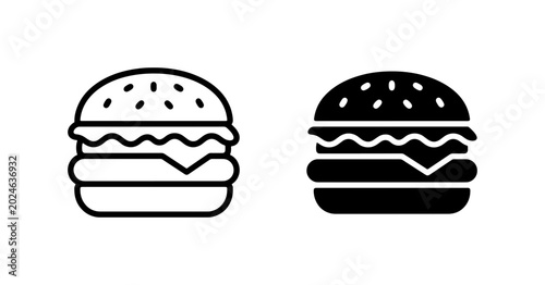 Tableau sur toile Hamburger Icons: Outline and Solid Black Vector Graphics for Fast Food and Menu