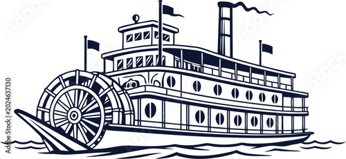 Photos Vintage paddle steamer riverboat illustration
