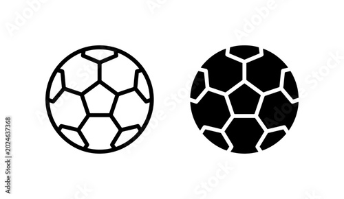 Schilderij op canvas Soccer Ball Icons, Black and White Football Graphics, Sport Equipment Vector Sym