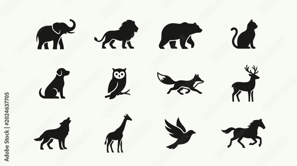Obraz premium Silhouettes of various wild animals.