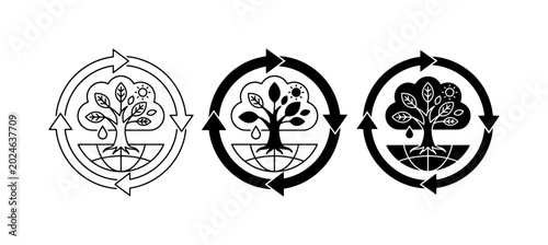 Obraz na plátně Eco-friendly Tree Icons, Global Sustainability Symbols, Recycling Arrows, Nature