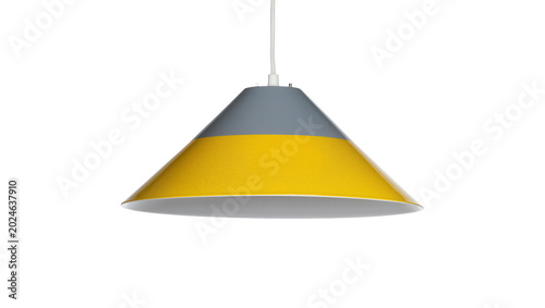 Billede på lærred Isolated modern gray and yellow two-tone conical pendant lamp for contemporary i