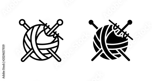 Bild auf Leinwand Knitting Icon Set, Yarn Ball and Needles, Crafting Symbols, Handmade Hobby Graph