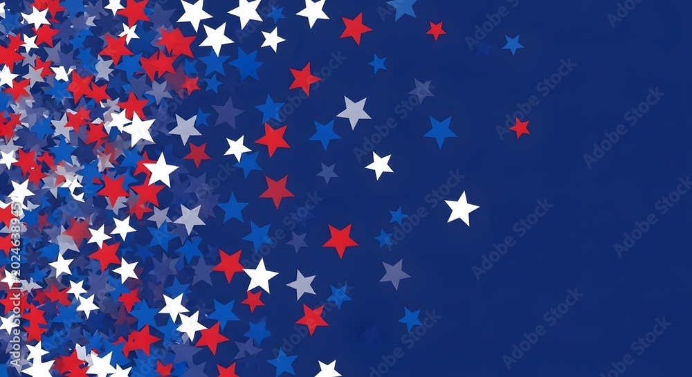 Fototapeta premium Red white and blue star background on navy blue