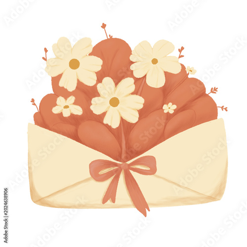 Billede på lærred Cute Floral Envelope Clipart in Cozy Aesthetic Style