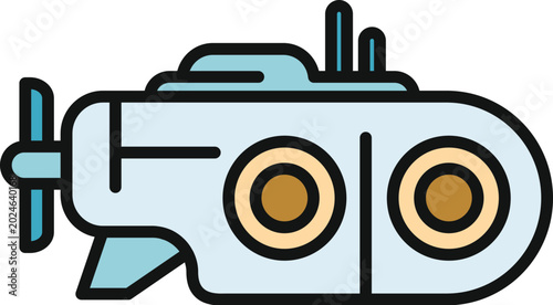 Schilderij op canvas Submarine vessel with periscope and propeller vector icon illustrating underwate