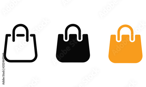 Simple line art and solid color illustrations of handbags in black, white, and orange for design and branding purposes