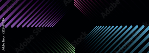 Fotografía Black abstract background with glowing colorful swirling lines decoration