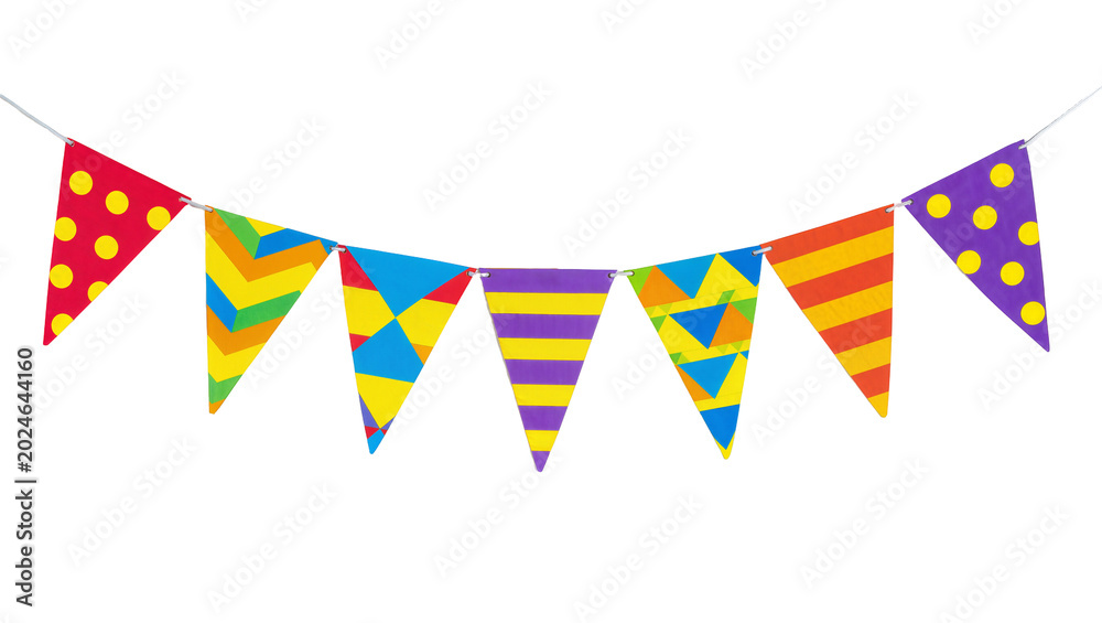 Fototapeta premium Isolated colorful party bunting garland with various patterns for celebration decoration