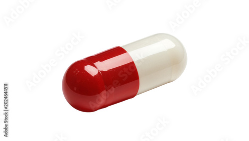 Fényképezés Isolated two-tone red and white capsule, symbolizing medicine, health, and pharm