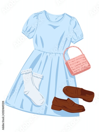 Photos spring outfit flay lay with blue dress