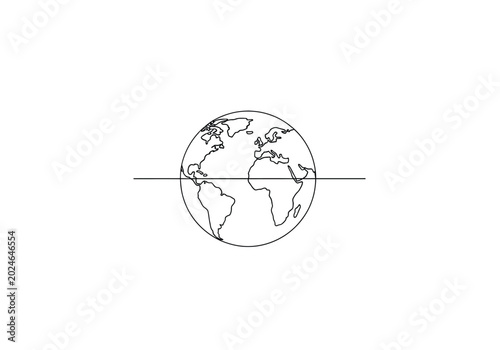Bild auf Leinwand One line drawing of the planet earth with horizontal equator line with world map