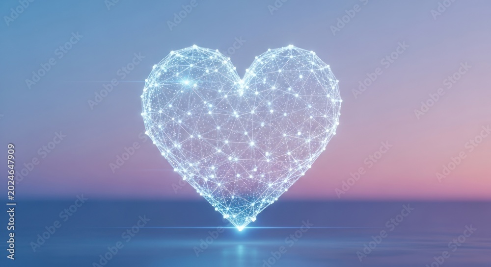 Fototapeta premium Digital Heart - A Glowing Symbol of Connection and Technology.