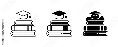 Quadro su tela Education Icons: Graduation Caps atop Stacks of Books, Vector Graphics for Learn