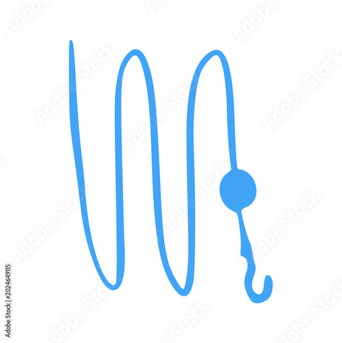 Photos Fishing line doodle hand drawn, wavy fishhook sinker string sketch, ink vector a