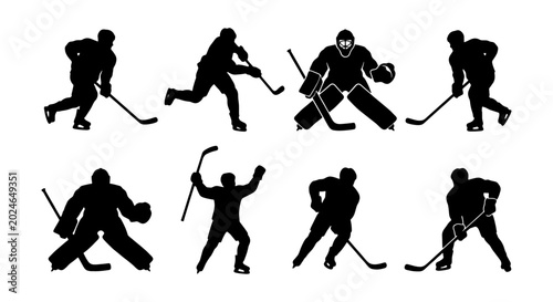 Canvas Print Ice Hockey Player Silhouettes Set: Goalie, Skater, Action Poses, Sport Graphics,