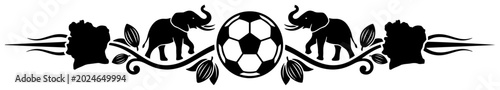 Fotografie Soccer ball with elephant silhouettes and map of Africa in decorative floral orn