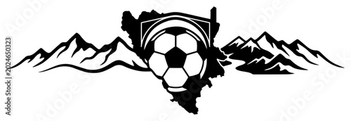 Bild auf Leinwand Soccer ball inside Bosnia and Herzegovina map with Mostar bridge and mountains