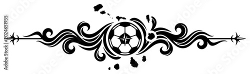 Bild auf Leinwand Soccer ball with islands map and decorative scrollwork divider in ornamental sty
