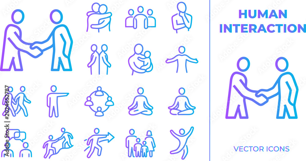Fototapeta premium Human interaction icons set handshake hugging family friendship communication business collaboration vector.