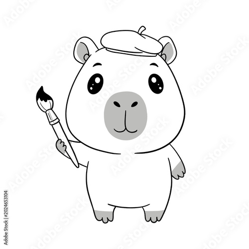 Black and White, Outline Hand drawn of Capybara clip art, Perfect for DIY, Coloring page, and Cricut.