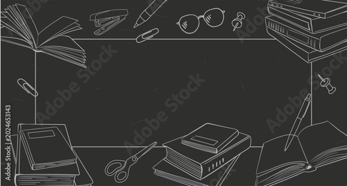Foto Rectangular horizontal frame with books and stationery