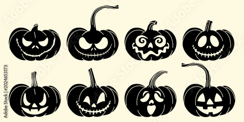 Fotografia Set of scary Halloween carved pumpkin silhouettes