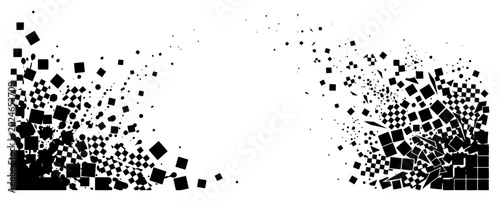 Tableau sur toile Squares explosion background with scattering geometric particles in abstract gra