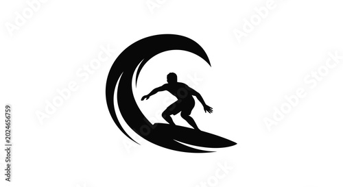 Obraz na plátně Surfer silhouette riding a wave against a white background