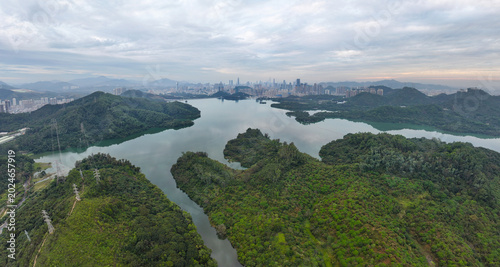 Aerial photography of Hongfa Temple in Xianhu Botanical Garden, Shenzhen Reservoir, Shenzhen City