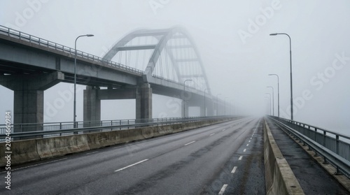 Modern Highway Bridge Disappearing into Heavy Fog