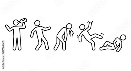 Tableau sur toile Drunk man stick figure icon set vector