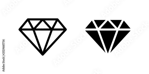 Photos Diamond Icons, Gemstone Symbols, Faceted Jewel Graphics
