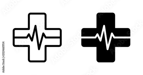 Quadro su tela Medical Health Cross Icons, Cardiology Pulse Line Symbol, Healthcare Emergency A