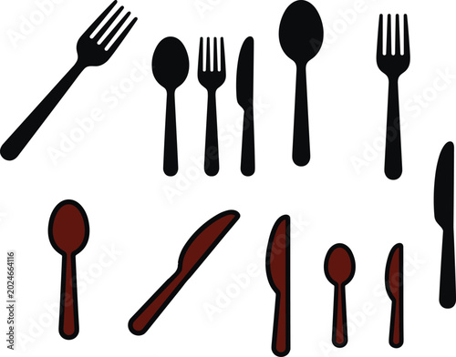 Obraz na płótnie Cutlery silhouette collection featuring forks, spoons, and knives in black and b