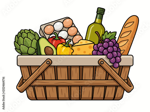фотографія A delightful illustration of a basket brimming with fresh food, including fruits and vegetables, celebrating abundance and encouraging healthy choices in daily life